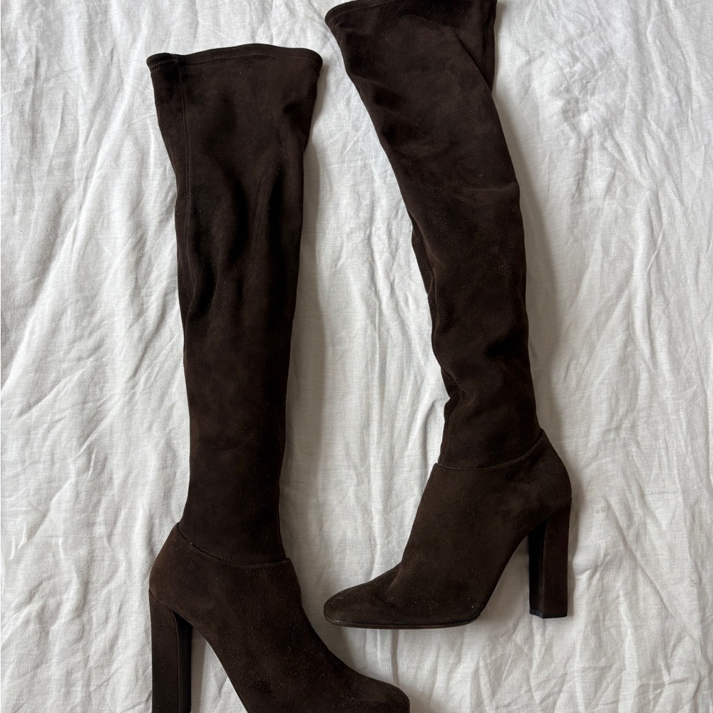 2000s Prada Suede Knee High Brown Boots